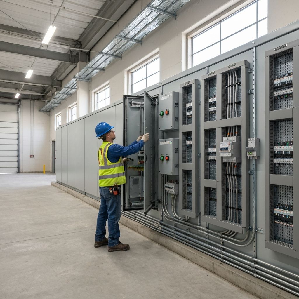 Commercial electrical contractor working on industrial electrical infrastructure