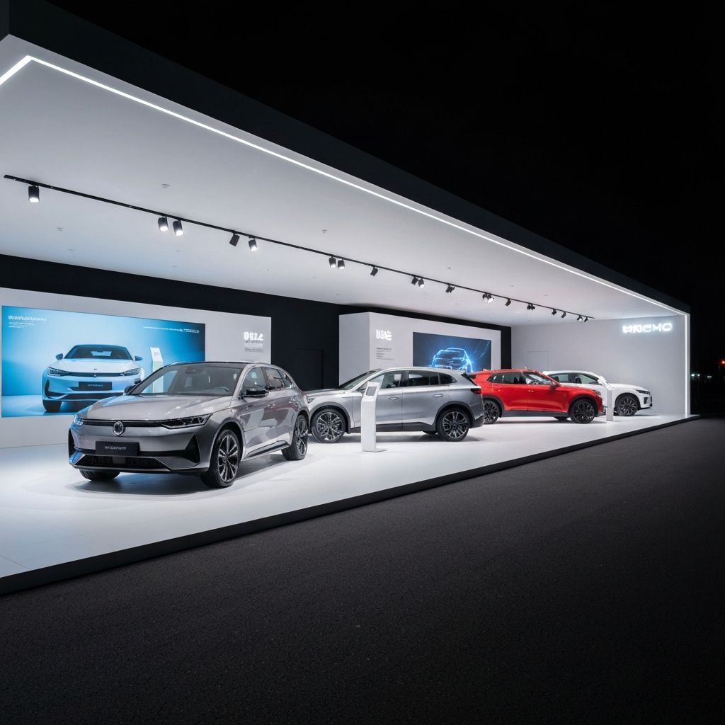 Commercial dealership facility with professional LED lighting installation and modern electrical infrastructure