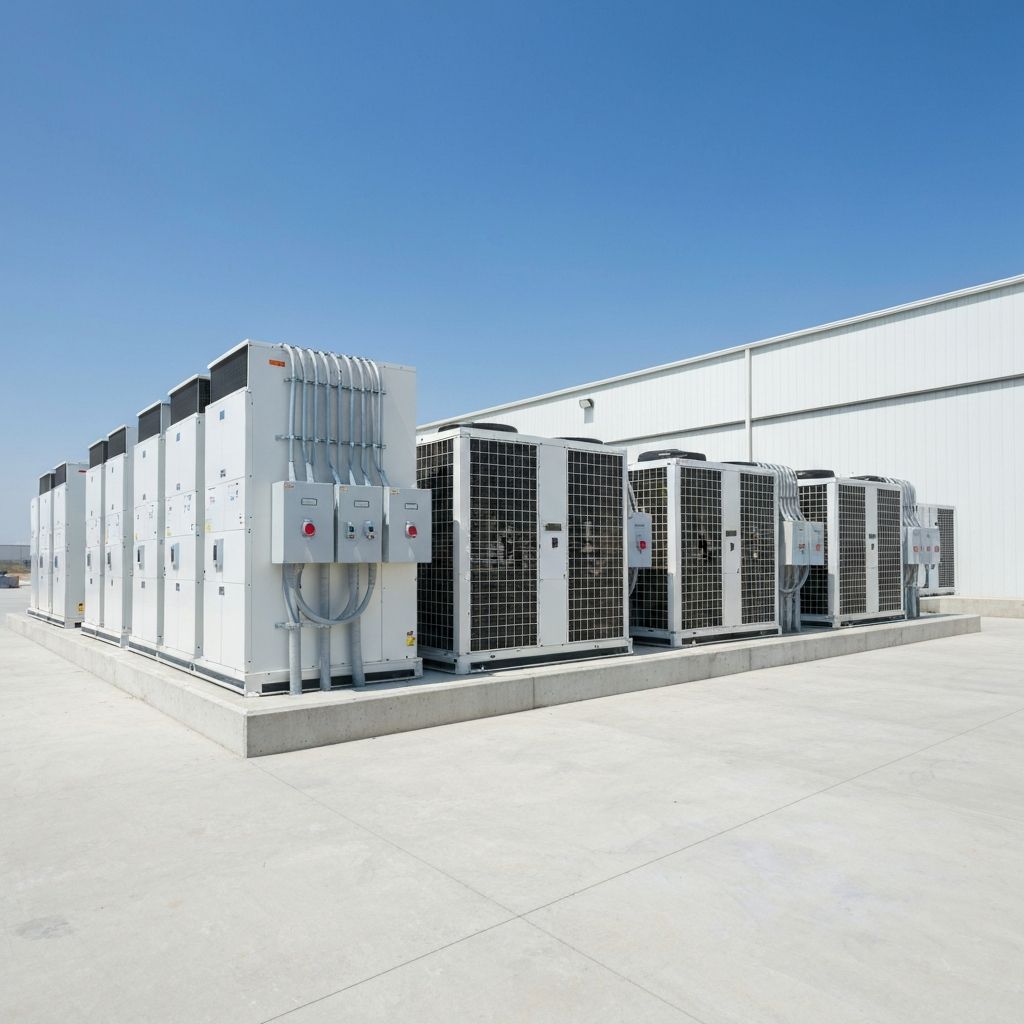 Rooftop refrigeration condensing units with heavy-duty electrical conduit and disconnect switches
