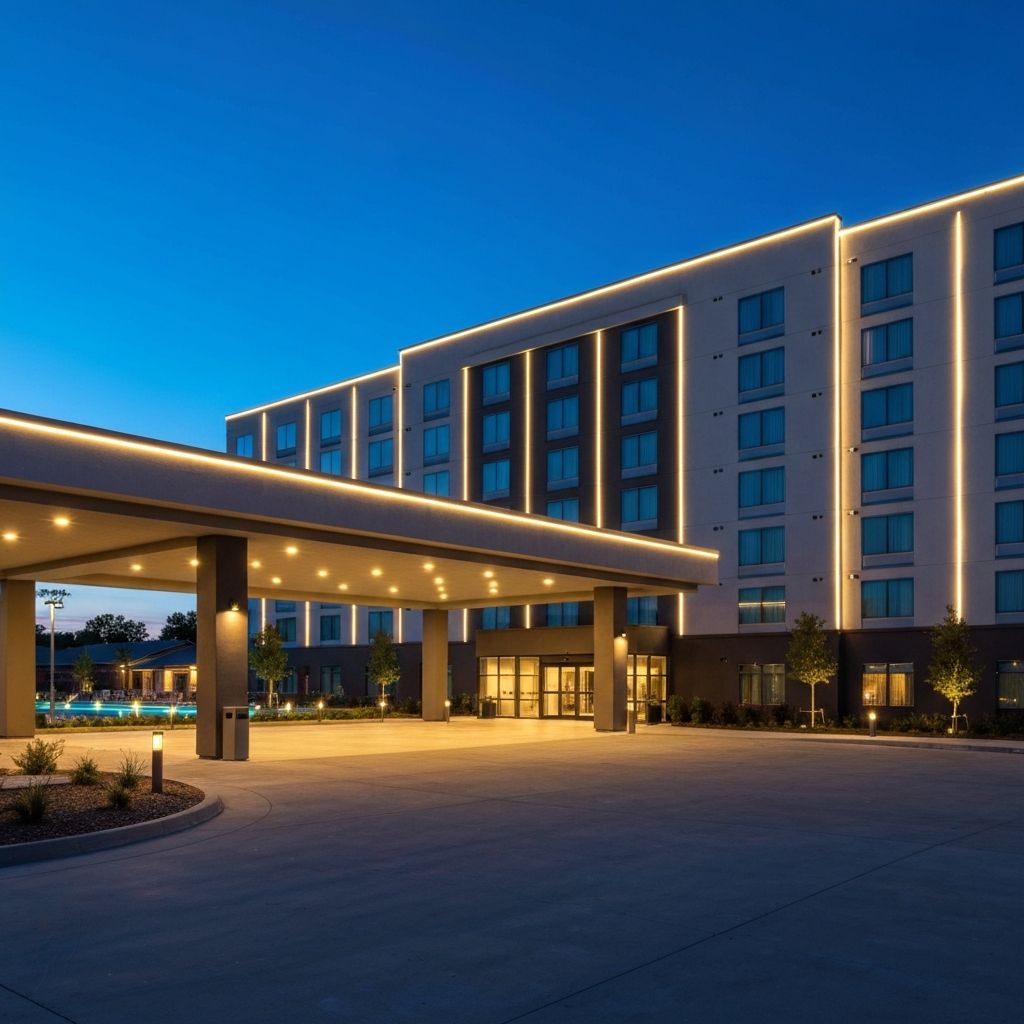 Professional hotel with modern LED lighting and electrical infrastructure
