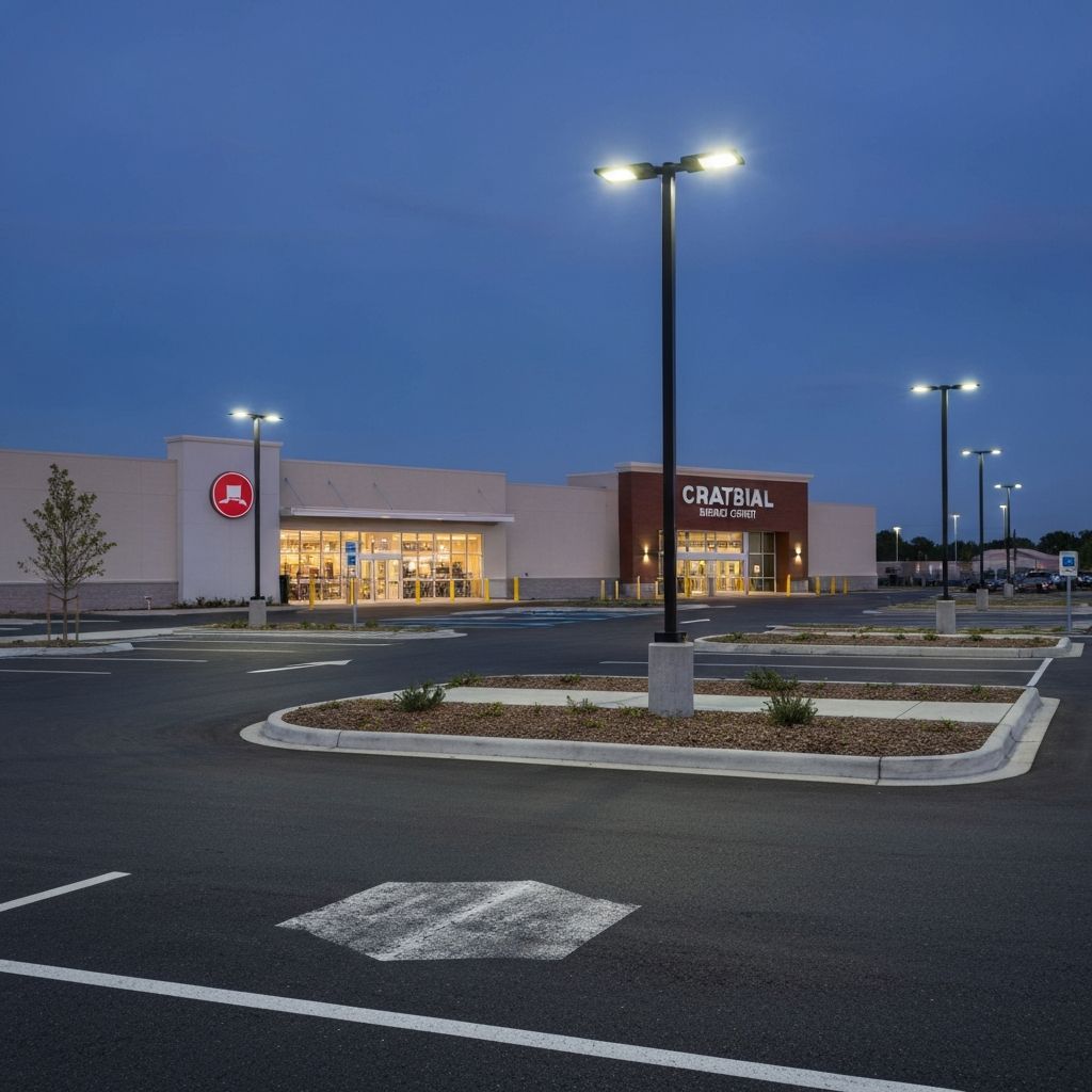 Multi-tenant retail plaza LED parking lot retrofit