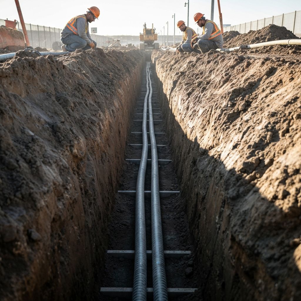 Underground conduit trenching at fleet yard