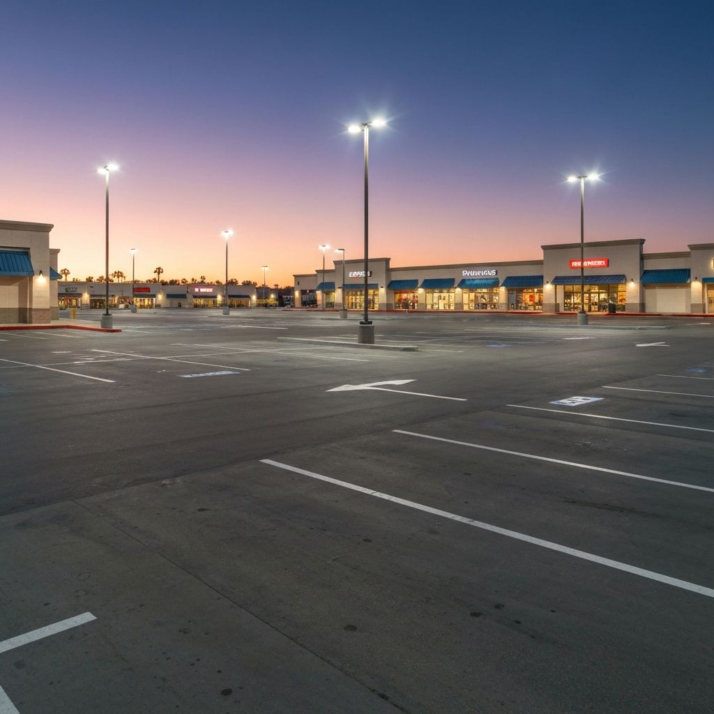 Commercial LED lighting retrofit at a modern commercial property