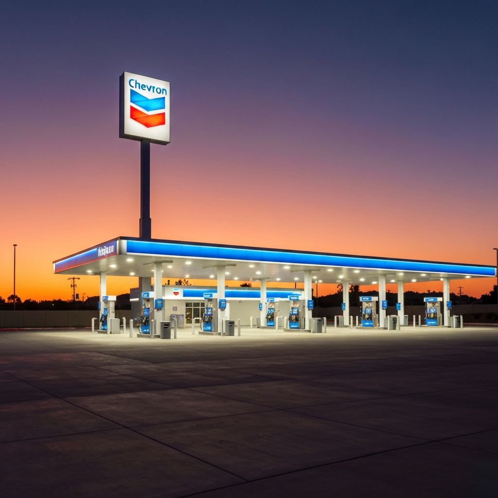 Commercial signage and exterior lighting at a modern retail or automotive property